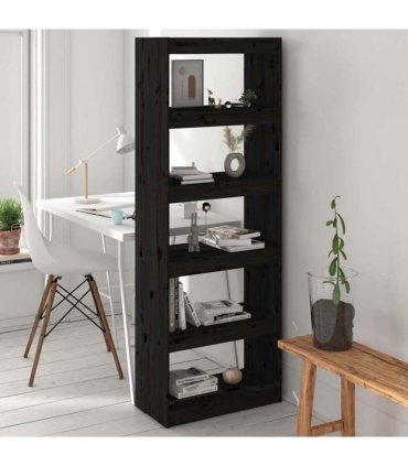 vidaXL Book Cabinet/Room Divider Black 60x30x167.5 cm Solid Wood Pine