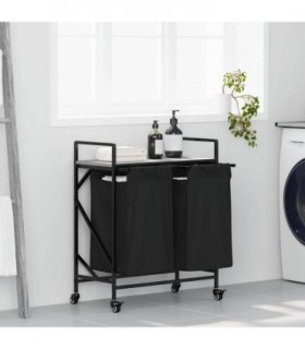 vidaXL Laundry Basket 2 Compartments with Wheels Grey Sonoma