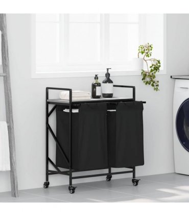 vidaXL Laundry Basket 2 Compartments with Wheels Grey Sonoma