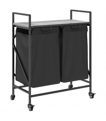 vidaXL Laundry Basket 2 Compartments with Wheels Grey Sonoma
