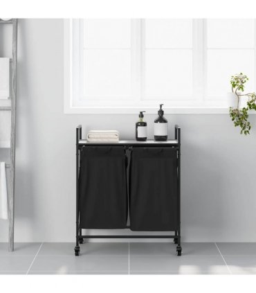 vidaXL Laundry Basket 2 Compartments with Wheels Grey Sonoma