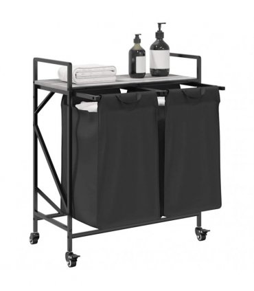 vidaXL Laundry Basket 2 Compartments with Wheels Grey Sonoma