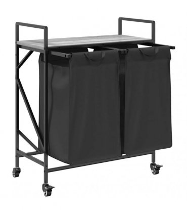 vidaXL Laundry Basket 2 Compartments with Wheels Grey Sonoma