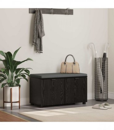vidaXL Hall Bench Black Oak 80 x 38 x 46 cm Engineered Wood and Fabric