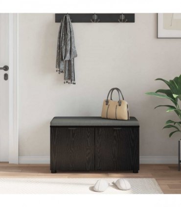 vidaXL Hall Bench Black Oak 80 x 38 x 46 cm Engineered Wood and Fabric