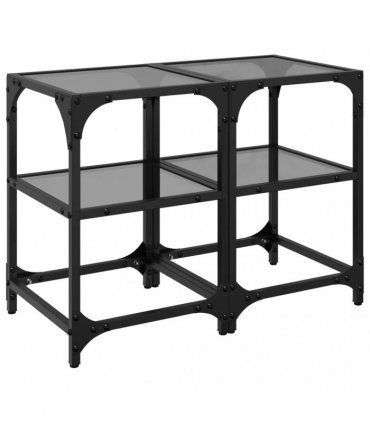 vidaXL Coffee Tables with Black Glass Top 2 pcs 30x30x45 cm Steel