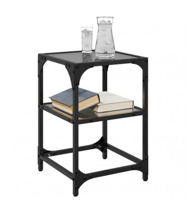 vidaXL Coffee Tables with Black Glass Top 2 pcs 30x30x45 cm Steel