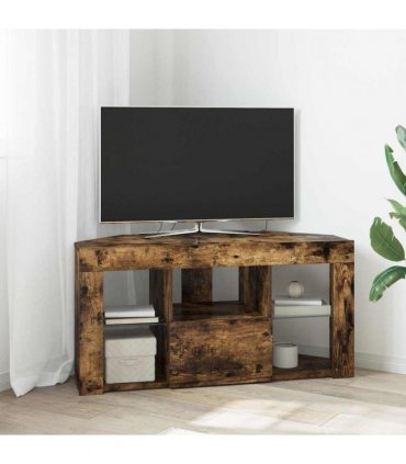 vidaXL Corner LED TV Cabinet Wall-mounted Smoked Oak 100 x 40 x 50 cm