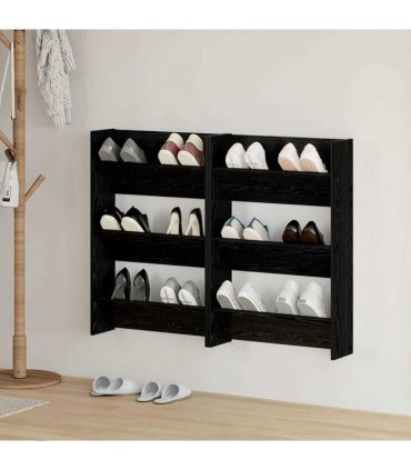 vidaXL Shoe Cabinet 2 pcs Black Oak 60 x 18 x 90 cm Engineered Wood
