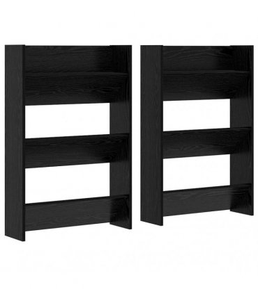 vidaXL Shoe Cabinet 2 pcs Black Oak 60 x 18 x 90 cm Engineered Wood