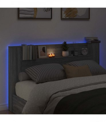 vidaXL Headboard Cabinet with LED Grey Sonoma 180 x 16.5 x 103.5 cm