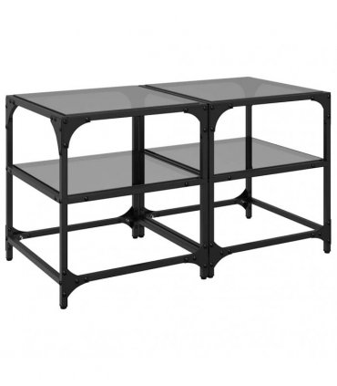 vidaXL Coffee Tables with Black Glass Top 2 pcs 40x40x45 cm Steel