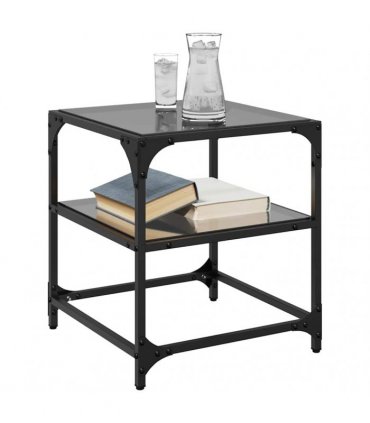 vidaXL Coffee Tables with Black Glass Top 2 pcs 40x40x45 cm Steel