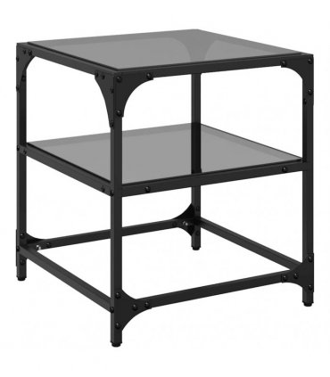vidaXL Coffee Tables with Black Glass Top 2 pcs 40x40x45 cm Steel