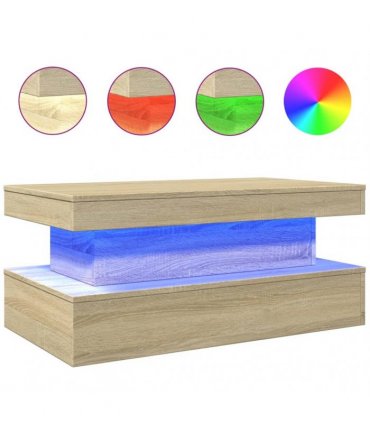 vidaXL Coffee Table with LED Lights Sonoma Oak 90x50x40 cm