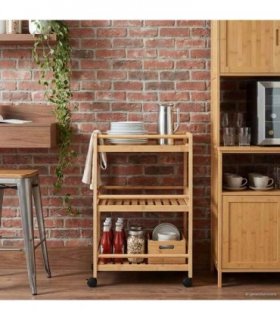 vidaXL Kitchen Trolley with Wheels Natural 46 x 38 x 76 cm Bamboo
