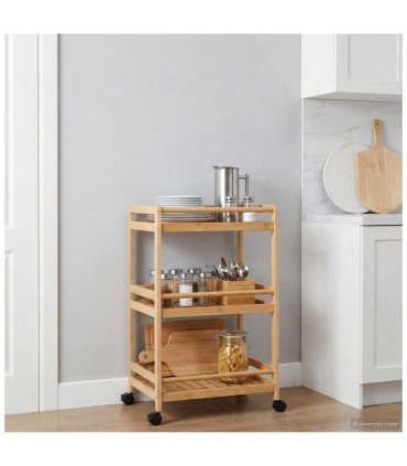 vidaXL Kitchen Trolley with Wheels Natural 46 x 38 x 76 cm Bamboo