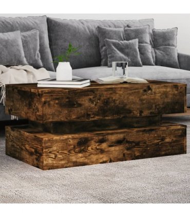 vidaXL Coffee Table with LED Lights Smoked Oak 90x50x40 cm
