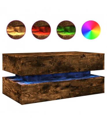 vidaXL Coffee Table with LED Lights Smoked Oak 90x50x40 cm