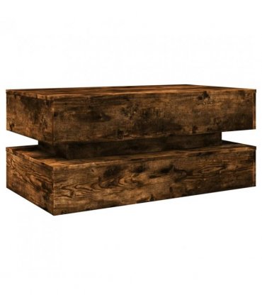vidaXL Coffee Table with LED Lights Smoked Oak 90x50x40 cm