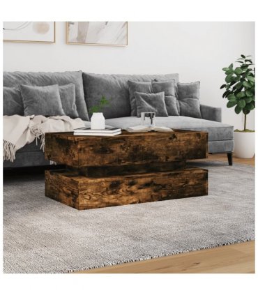 vidaXL Coffee Table with LED Lights Smoked Oak 90x50x40 cm