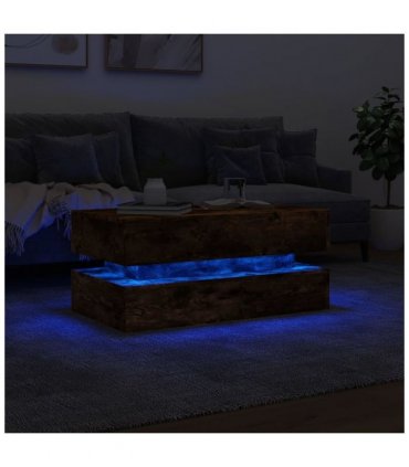 vidaXL Coffee Table with LED Lights Smoked Oak 90x50x40 cm