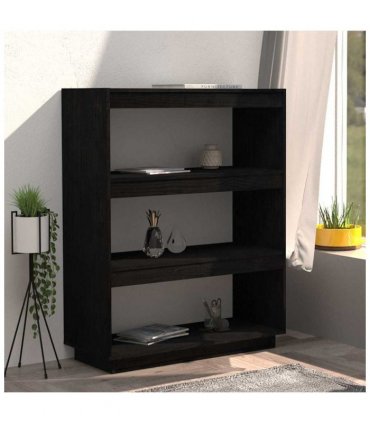 vidaXL Book Cabinet/Room Divider Black 80x35x103 cm Solid Pinewood