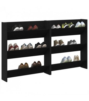 vidaXL Shoe Cabinet 2 pcs Black Oak 86 x 18 x 90 cm Engineered Wood