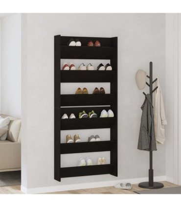 vidaXL Shoe Cabinet 2 pcs Black Oak 86 x 18 x 90 cm Engineered Wood