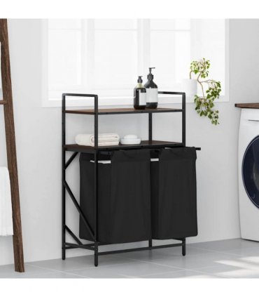 vidaXL Laundry Basket 2 Compartments with Shelves Brown Oak
