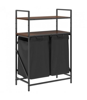 vidaXL Laundry Basket 2 Compartments with Shelves Brown Oak