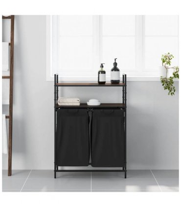 vidaXL Laundry Basket 2 Compartments with Shelves Brown Oak