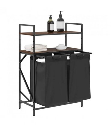 vidaXL Laundry Basket 2 Compartments with Shelves Brown Oak