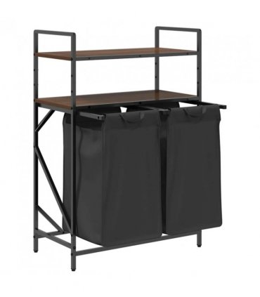 vidaXL Laundry Basket 2 Compartments with Shelves Brown Oak