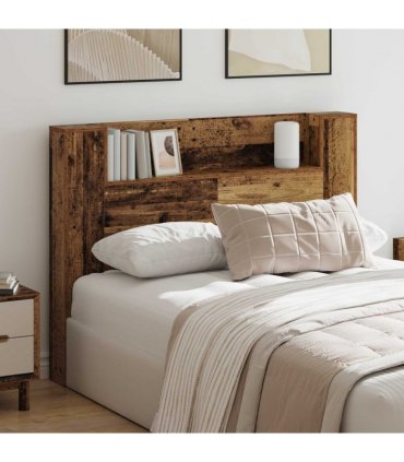 vidaXL Headboard Cabinet with LED Old Wood 140 x 16.5 x 103.5 cm