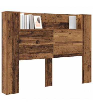 vidaXL Headboard Cabinet with LED Old Wood 140 x 16.5 x 103.5 cm