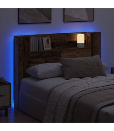 vidaXL Headboard Cabinet with LED Old Wood 140 x 16.5 x 103.5 cm