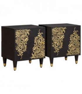 vidaXL Bedside Cabinet with Door 2 pcs Black 40 x 33 x 46 cm