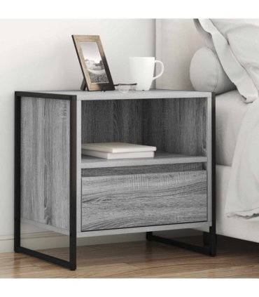vidaXL Bedside Table with Drawer 2 pcs Grey Sonoma 50 x 39.5 x 50 cm