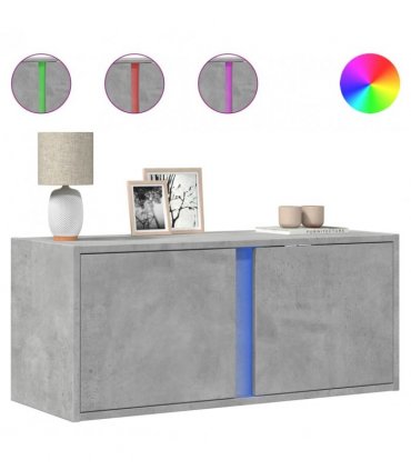 vidaXL TV Wall Cabinet with LED Lights Concrete Grey 80x31x35 cm