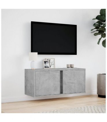 vidaXL TV Wall Cabinet with LED Lights Concrete Grey 80x31x35 cm