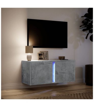 vidaXL TV Wall Cabinet with LED Lights Concrete Grey 80x31x35 cm