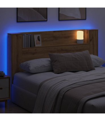 vidaXL Headboard Cabinet with LED Artisan Oak 160 x 16.5 x 103.5 cm