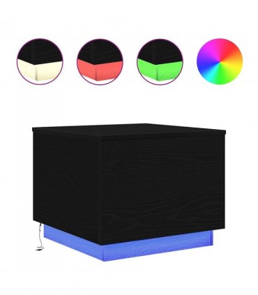 vidaXL Coffee Table with LED Lights Black Oak 50x50x40 cm