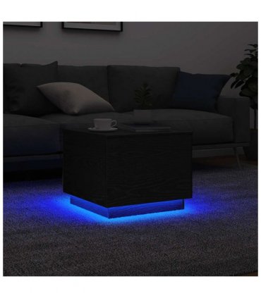 vidaXL Coffee Table with LED Lights Black Oak 50x50x40 cm