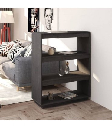 vidaXL Book Cabinet/Room Divider Grey 80x35x103 cm Solid Pinewood