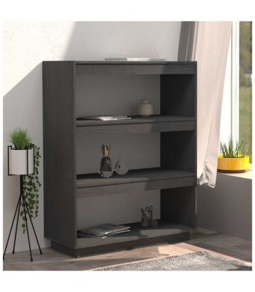 vidaXL Book Cabinet/Room Divider Grey 80x35x103 cm Solid Pinewood