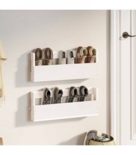 vidaXL Wall-mounted Shoe Racks 2 pcs White 59x9x23 cm Solid Wood Pine