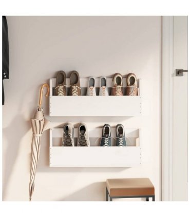 vidaXL Wall-mounted Shoe Racks 2 pcs White 59x9x23 cm Solid Wood Pine