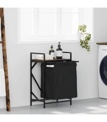 vidaXL Laundry Basket 1 Compartment with Shelf Smoked Oak